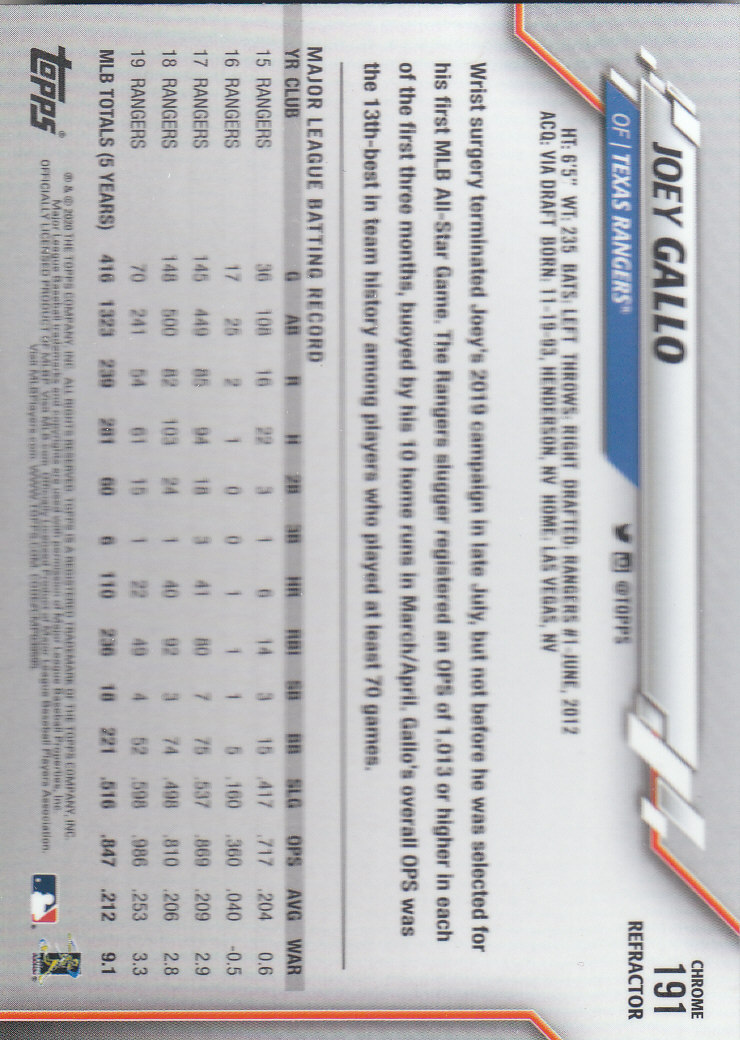 2020 Topps Chrome Baseball "Refractors" Parallel Cards - Picture 189 of 195