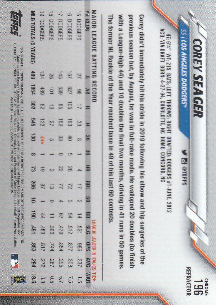 2020 Topps Chrome Baseball "Refractors" Parallel Cards - Picture 195 of 195
