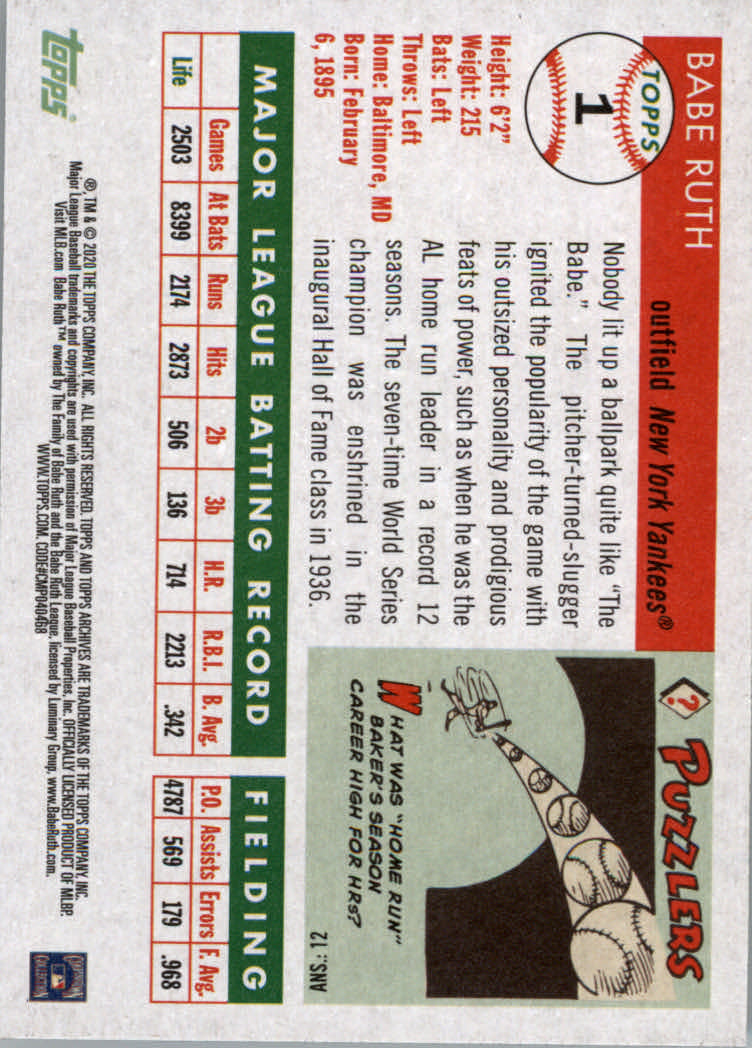 2020 Topps Archives Baseball Main Set Cards #1 to #160 Rookies and Veterans - Picture 2 of 293