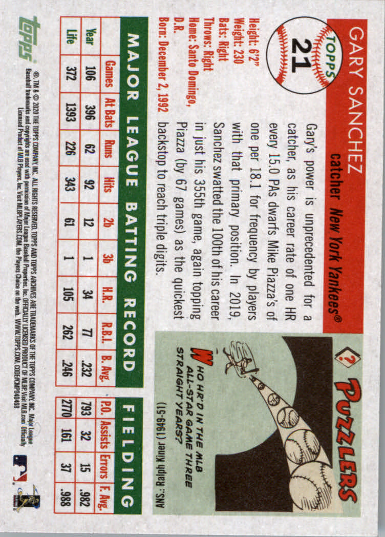 2020 Topps Archives Baseball Main Set Cards #1 to #160 Rookies and Veterans - Picture 41 of 293