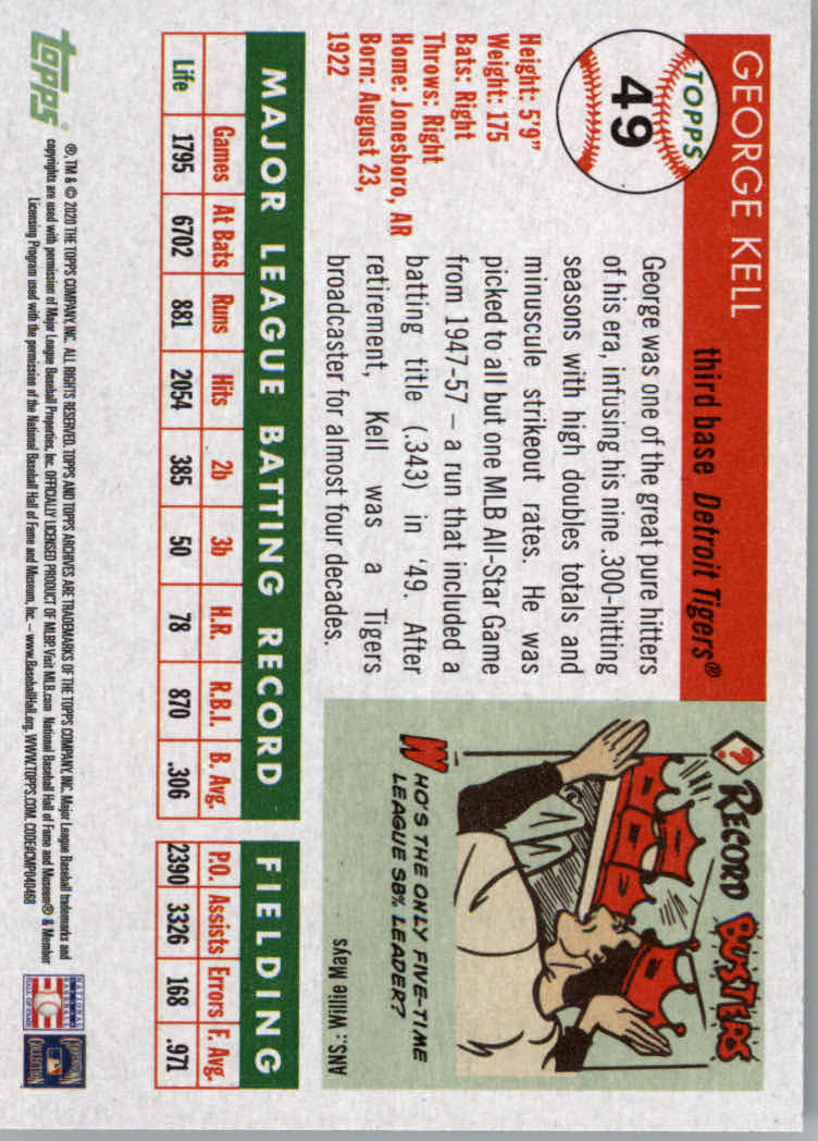 2020 Topps Archives Baseball Main Set Cards #1 to #160 Rookies and Veterans - Picture 93 of 293