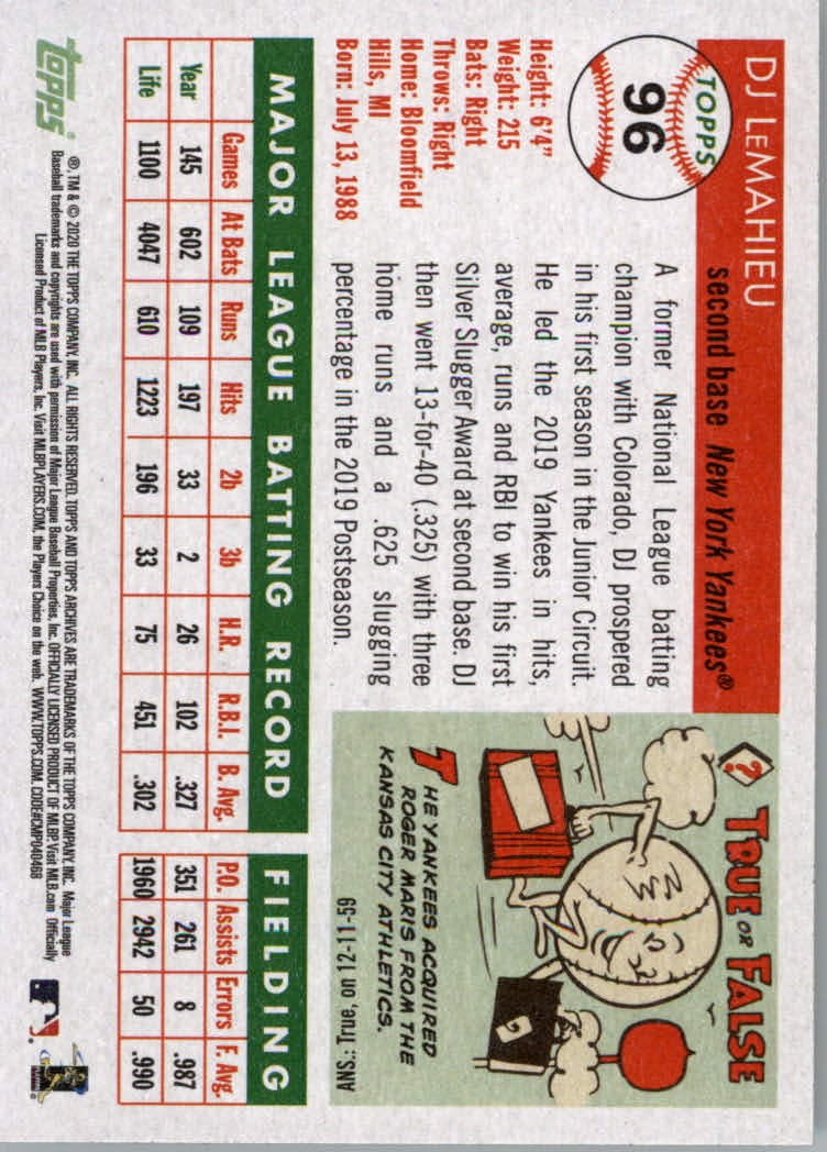 2020 Topps Archives Baseball Main Set Cards #1 to #160 Rookies and Veterans - Picture 183 of 293