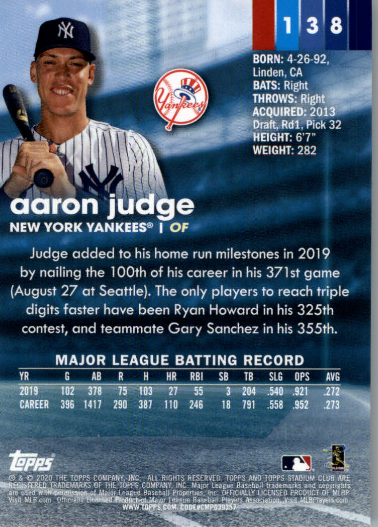 2020 Stadium Club (Topps) Baseball "Main Set" Cards #1 to #150 Rookies and Vets - Picture 259 of 281