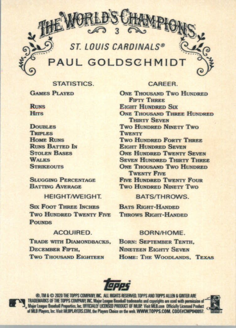 2020 Allen and Ginter (Topps) Baseball "Main Set" Base Cards #1 to #250 - Picture 7 of 467