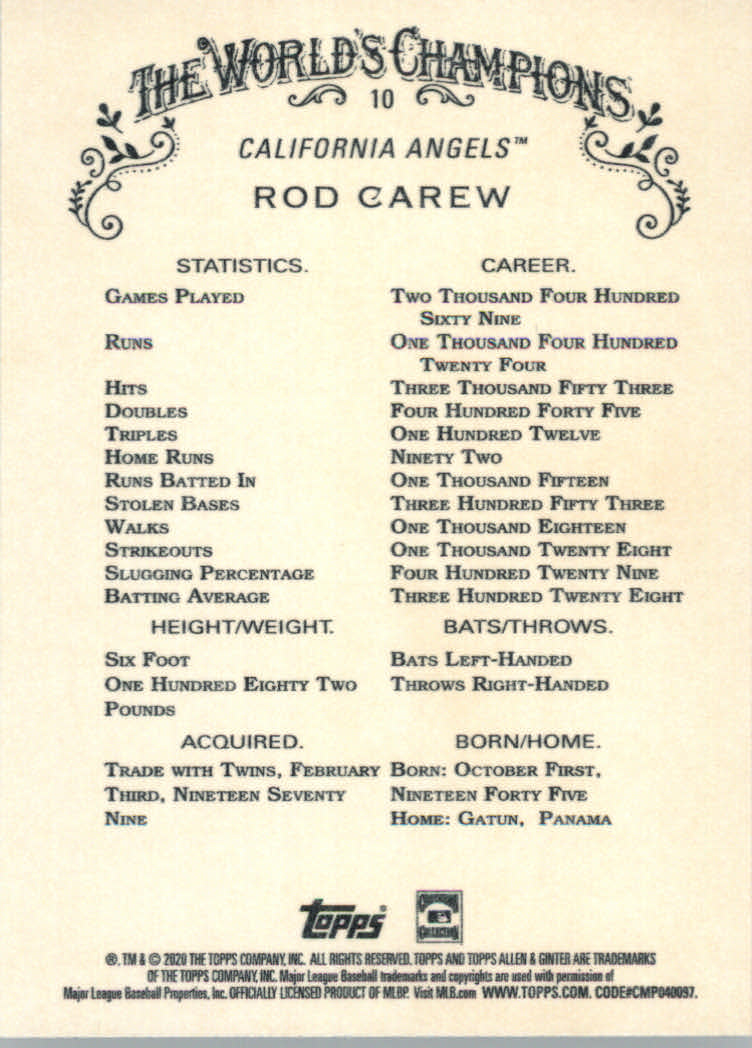 2020 Allen and Ginter (Topps) Baseball "Main Set" Base Cards #1 to #250 - Picture 21 of 467