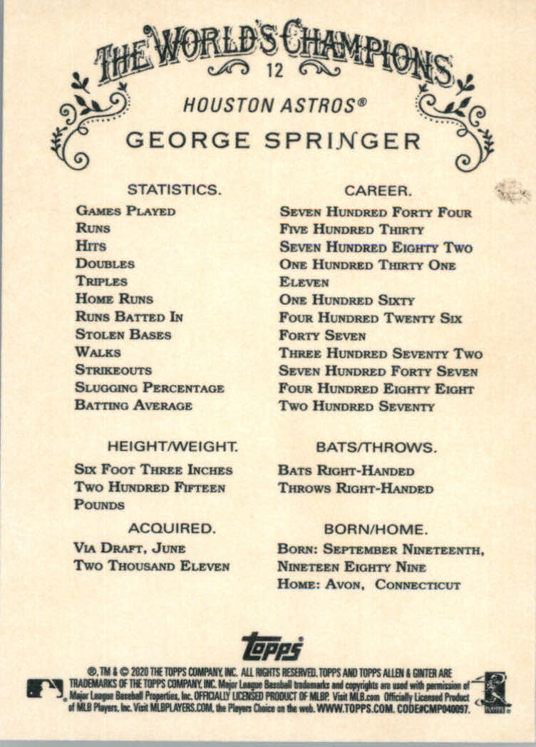 2020 Allen and Ginter (Topps) Baseball "Main Set" Base Cards #1 to #250 - Picture 25 of 467