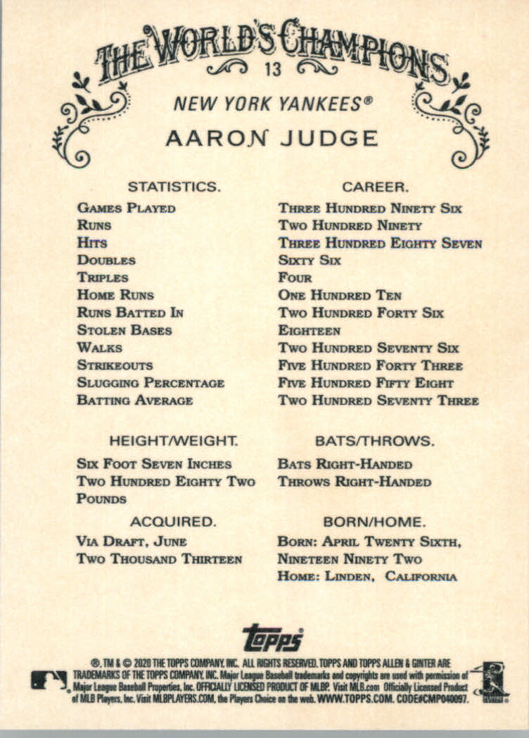 2020 Allen and Ginter (Topps) Baseball "Main Set" Base Cards #1 to #250 - Picture 27 of 467