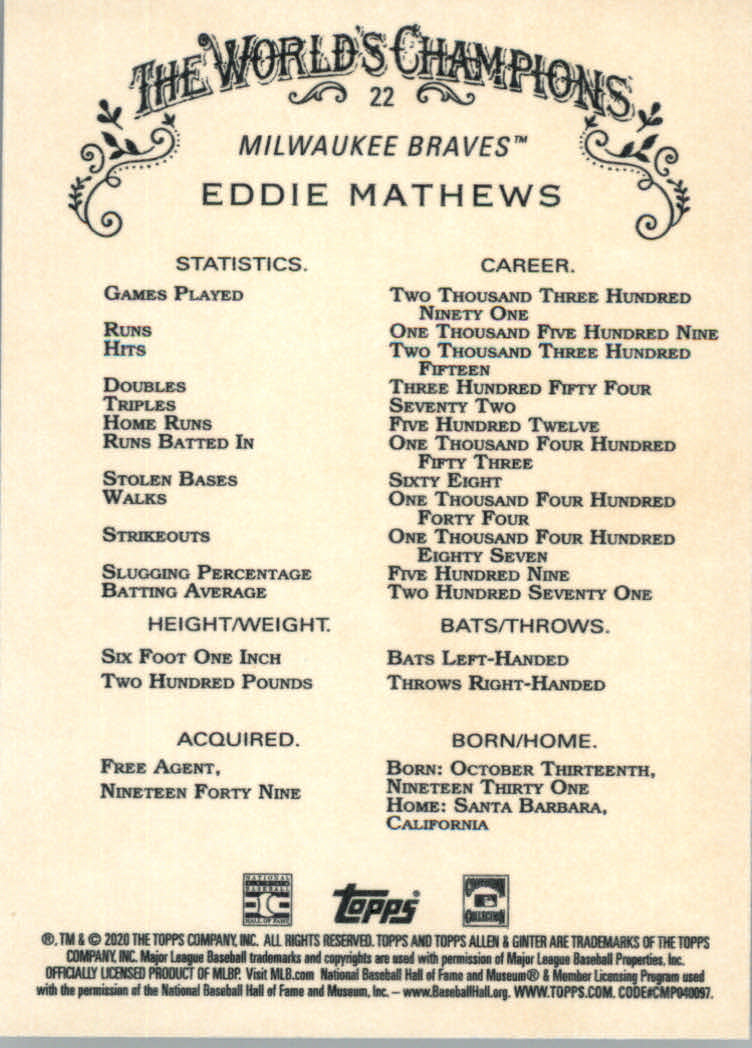 2020 Allen and Ginter (Topps) Baseball "Main Set" Base Cards #1 to #250 - Picture 43 of 467