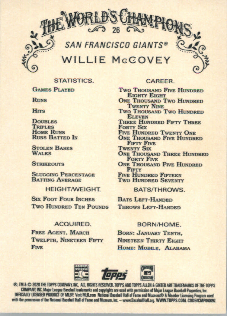 2020 Allen and Ginter (Topps) Baseball "Main Set" Base Cards #1 to #250 - Picture 49 of 467