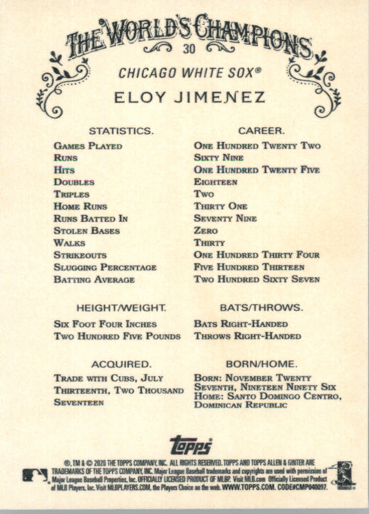 2020 Allen and Ginter (Topps) Baseball "Main Set" Base Cards #1 to #250 - Picture 57 of 467