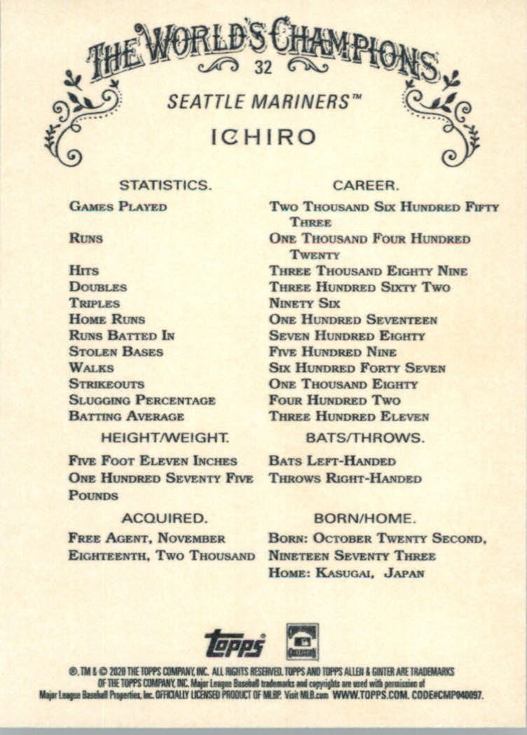 2020 Allen and Ginter (Topps) Baseball "Main Set" Base Cards #1 to #250 - Picture 61 of 467