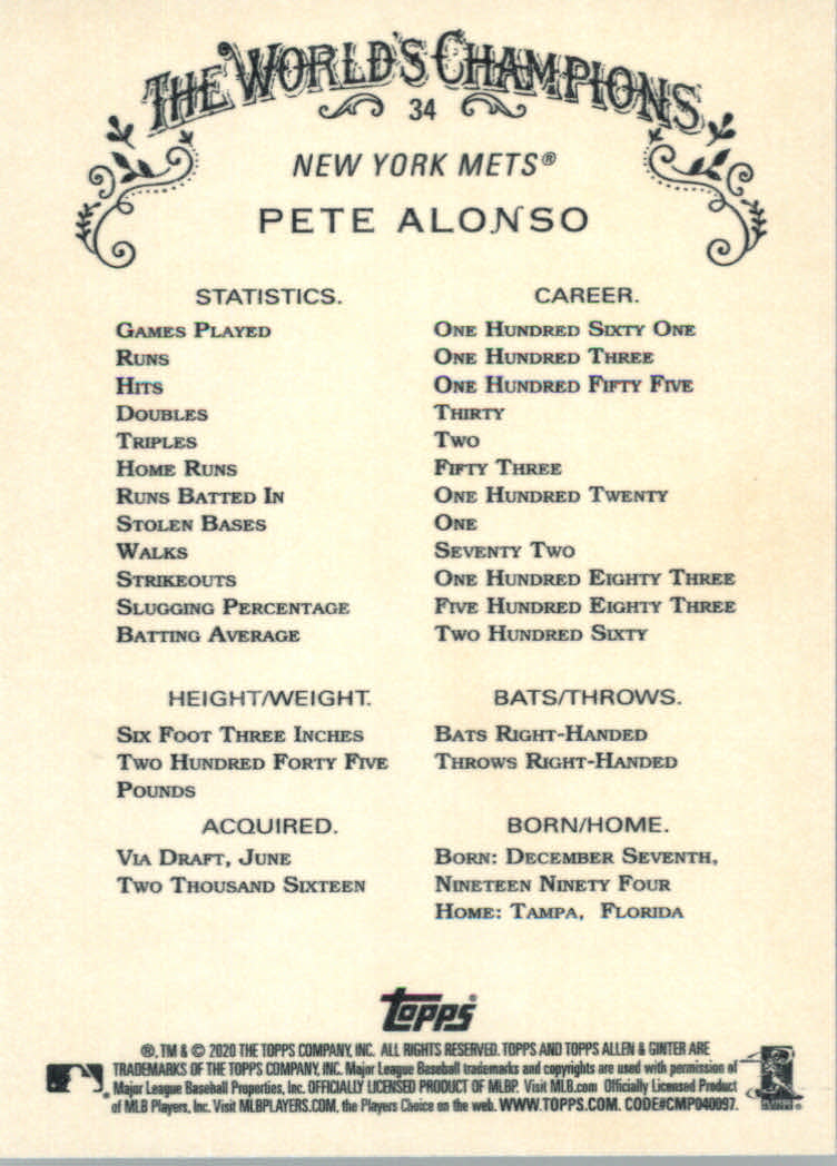 2020 Allen and Ginter (Topps) Baseball "Main Set" Base Cards #1 to #250 - Picture 63 of 467