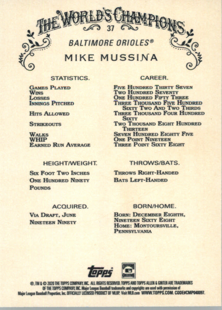 2020 Allen and Ginter (Topps) Baseball "Main Set" Base Cards #1 to #250 - Picture 67 of 467