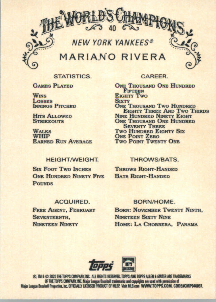 2020 Allen and Ginter (Topps) Baseball "Main Set" Base Cards #1 to #250 - Picture 73 of 467