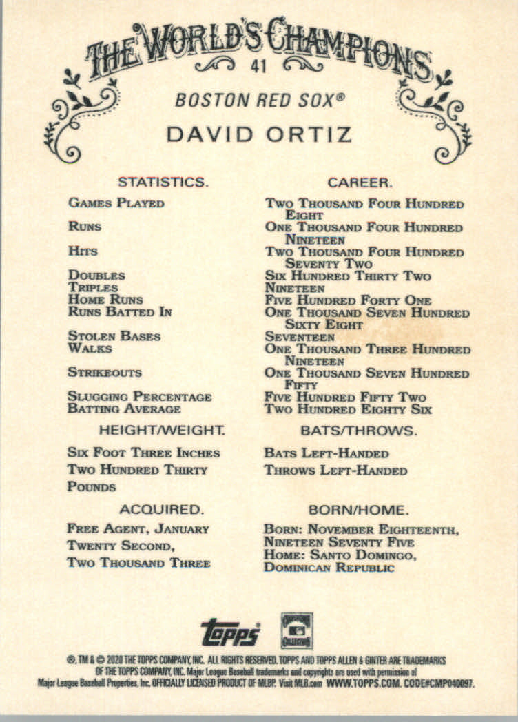 2020 Allen and Ginter (Topps) Baseball "Main Set" Base Cards #1 to #250 - Picture 75 of 467