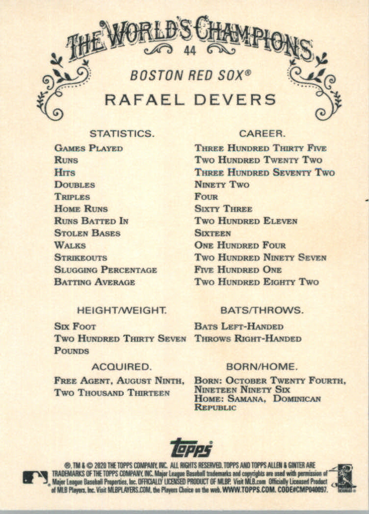 2020 Allen and Ginter (Topps) Baseball "Main Set" Base Cards #1 to #250 - Picture 81 of 467