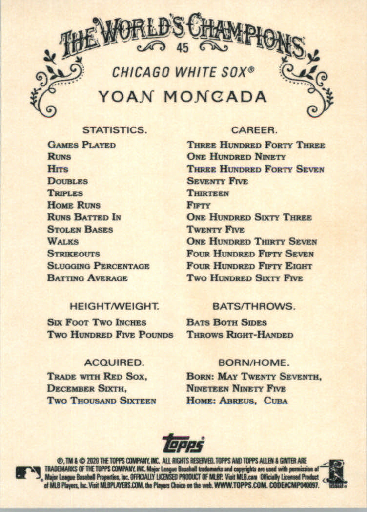 2020 Allen and Ginter (Topps) Baseball "Main Set" Base Cards #1 to #250 - Picture 83 of 467