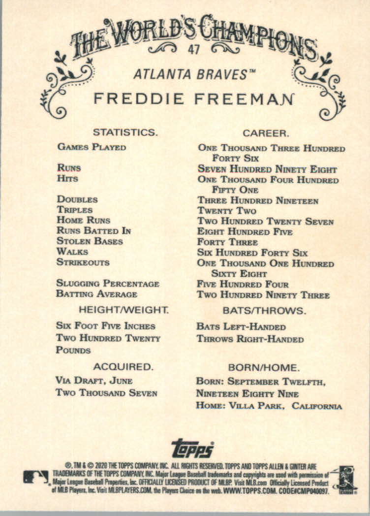 2020 Allen and Ginter (Topps) Baseball "Main Set" Base Cards #1 to #250 - Picture 87 of 467