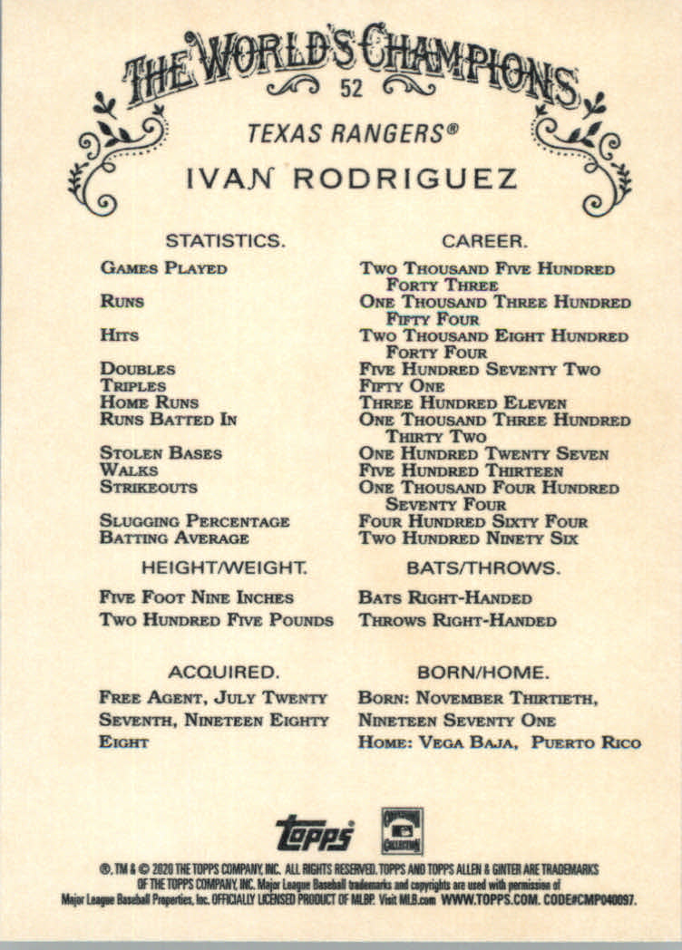 2020 Allen and Ginter (Topps) Baseball "Main Set" Base Cards #1 to #250 - Picture 95 of 467