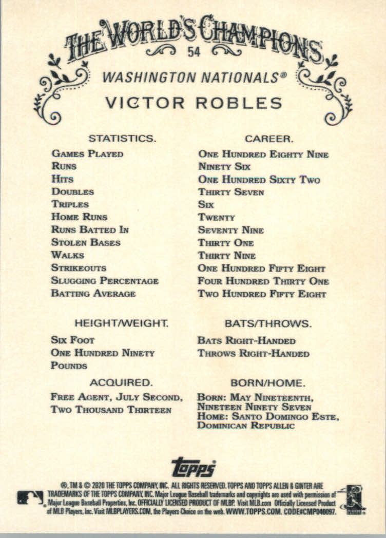 2020 Allen and Ginter (Topps) Baseball "Main Set" Base Cards #1 to #250 - Picture 99 of 467