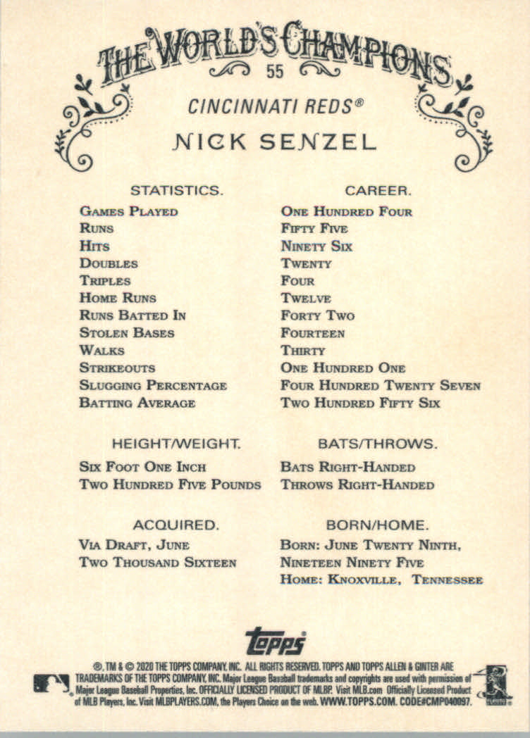 2020 Allen and Ginter (Topps) Baseball "Main Set" Base Cards #1 to #250 - Picture 101 of 467