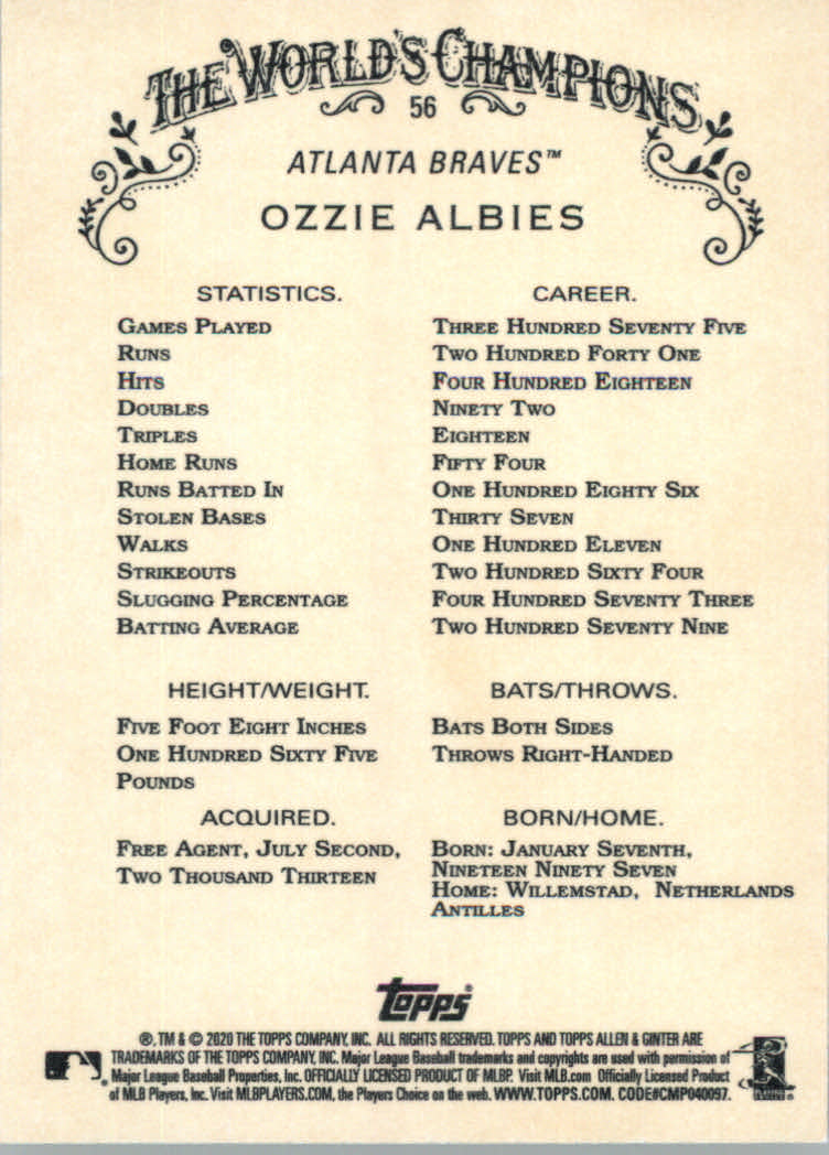 2020 Allen and Ginter (Topps) Baseball "Main Set" Base Cards #1 to #250 - Picture 103 of 467