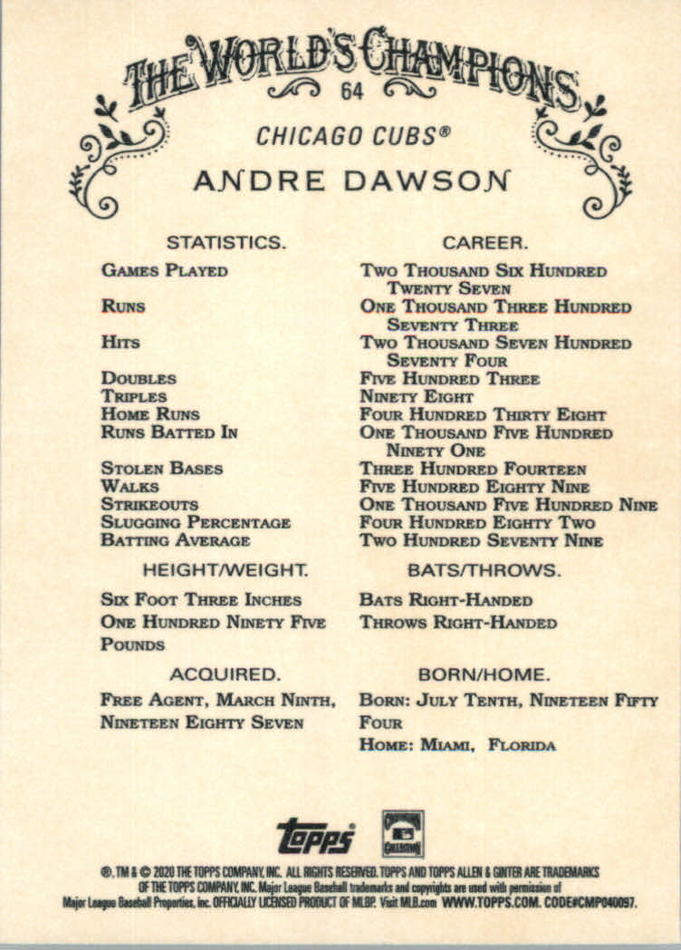 2020 Allen and Ginter (Topps) Baseball "Main Set" Base Cards #1 to #250 - Picture 117 of 467