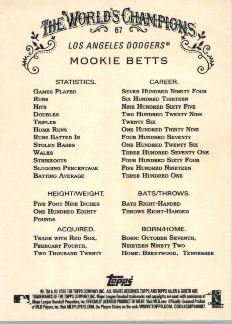 2020 Allen and Ginter (Topps) Baseball "Main Set" Base Cards #1 to #250 - Picture 121 of 467