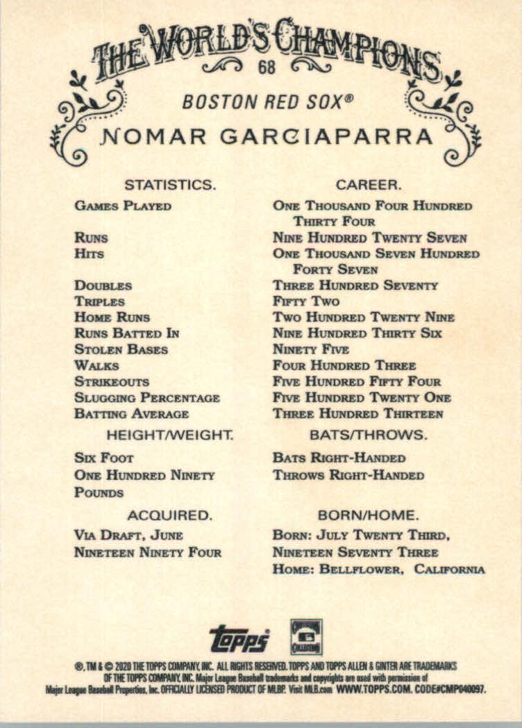 2020 Allen and Ginter (Topps) Baseball "Main Set" Base Cards #1 to #250 - Picture 123 of 467