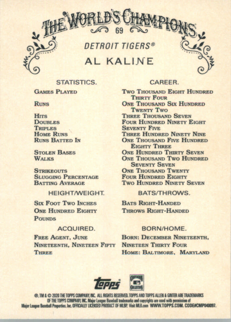 2020 Allen and Ginter (Topps) Baseball "Main Set" Base Cards #1 to #250 - Picture 125 of 467