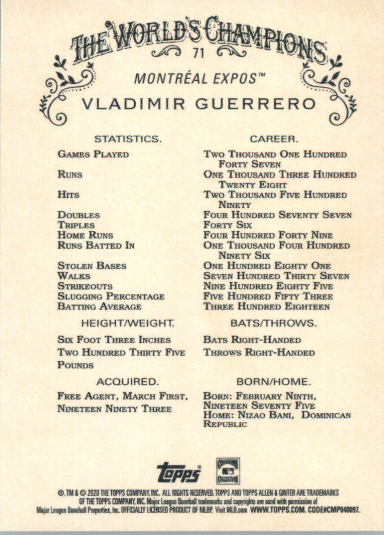 2020 Allen and Ginter (Topps) Baseball "Main Set" Base Cards #1 to #250 - Picture 129 of 467