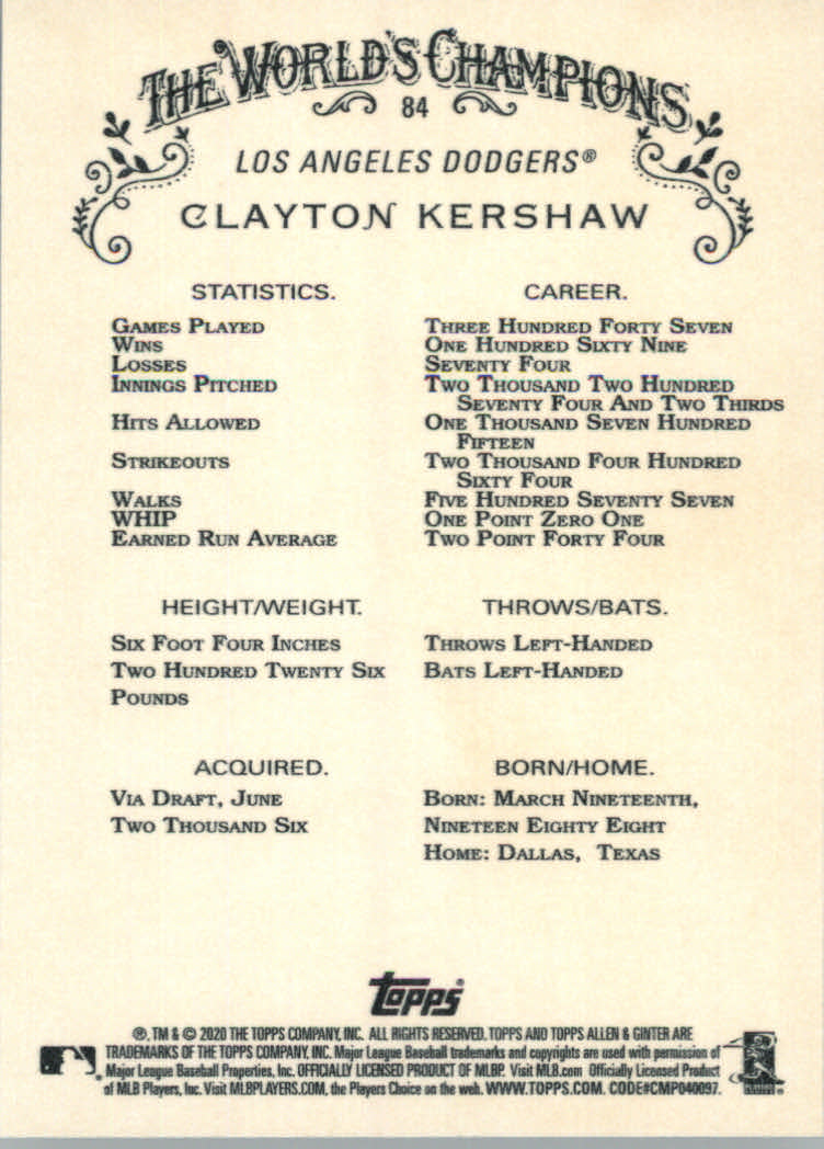 2020 Allen and Ginter (Topps) Baseball "Main Set" Base Cards #1 to #250 - Picture 151 of 467