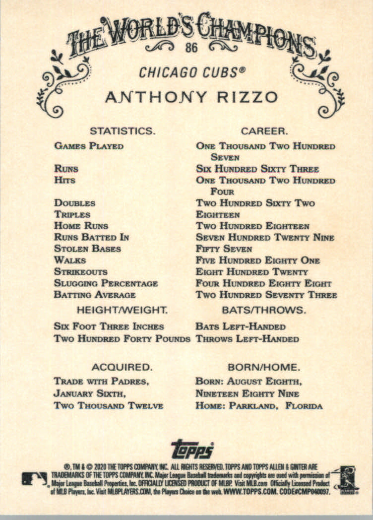 2020 Allen and Ginter (Topps) Baseball "Main Set" Base Cards #1 to #250 - Picture 155 of 467