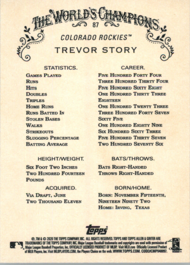 2020 Allen and Ginter (Topps) Baseball "Main Set" Base Cards #1 to #250 - Picture 157 of 467