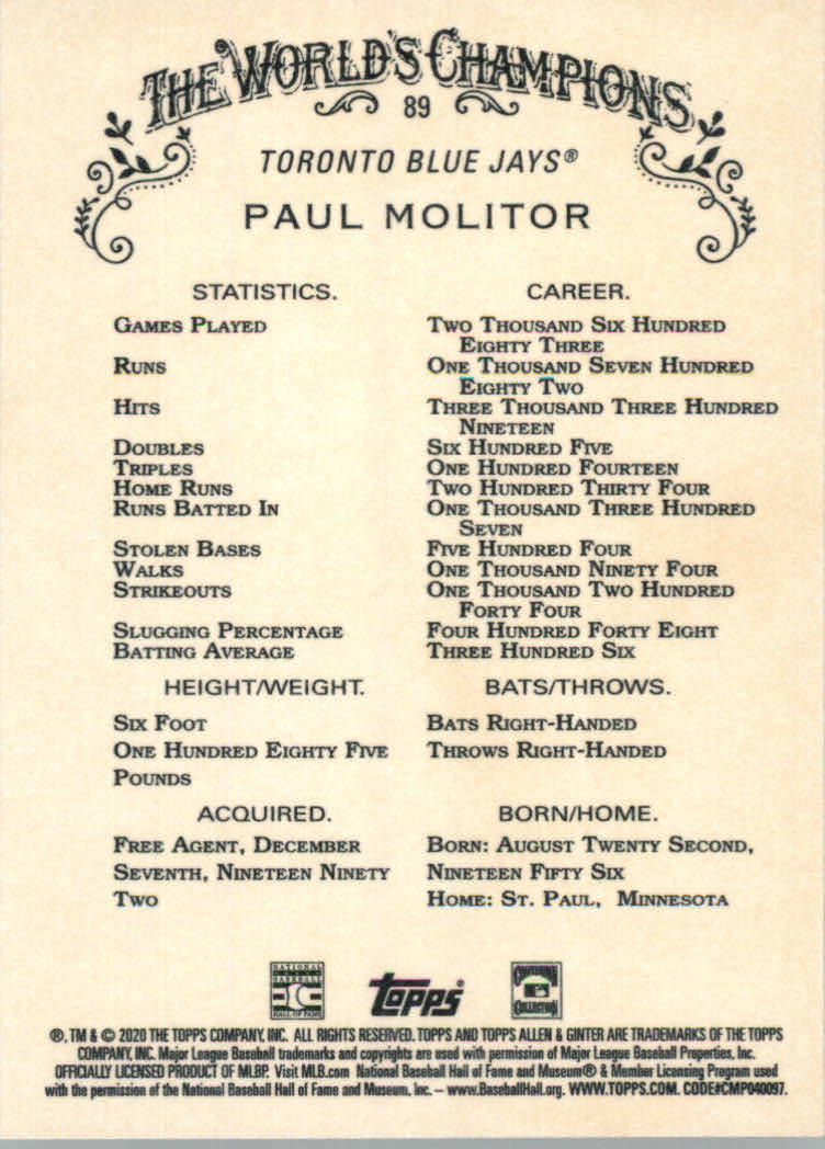 2020 Allen and Ginter (Topps) Baseball "Main Set" Base Cards #1 to #250 - Picture 161 of 467