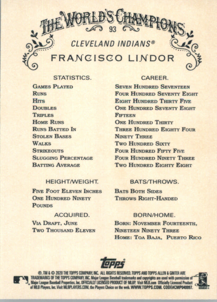 2020 Allen and Ginter (Topps) Baseball "Main Set" Base Cards #1 to #250 - Picture 165 of 467