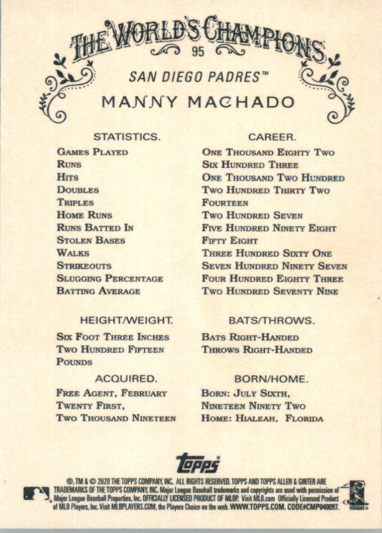 2020 Allen and Ginter (Topps) Baseball "Main Set" Base Cards #1 to #250 - Picture 169 of 467