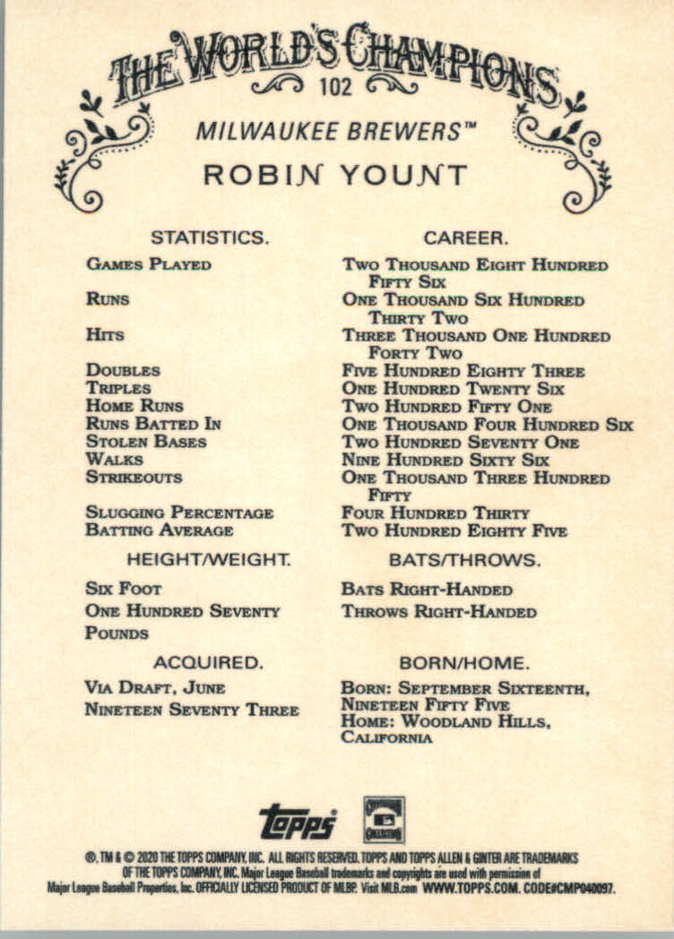 2020 Allen and Ginter (Topps) Baseball "Main Set" Base Cards #1 to #250 - Picture 181 of 467