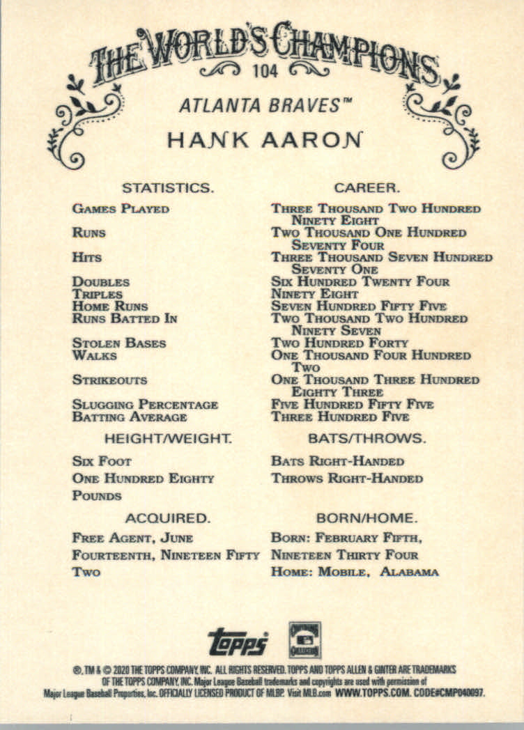 2020 Allen and Ginter (Topps) Baseball "Main Set" Base Cards #1 to #250 - Picture 185 of 467