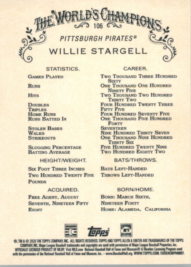 2020 Allen and Ginter (Topps) Baseball "Main Set" Base Cards #1 to #250 - Picture 189 of 467