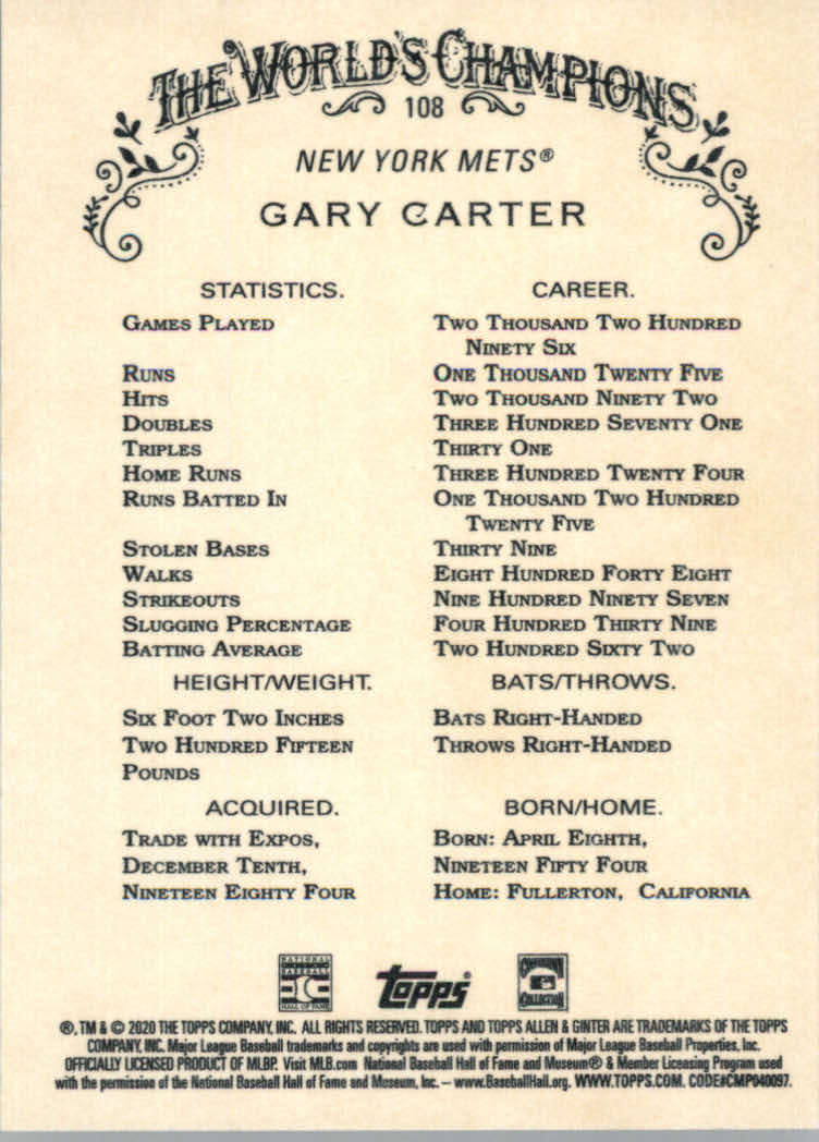 2020 Allen and Ginter (Topps) Baseball "Main Set" Base Cards #1 to #250 - Picture 193 of 467