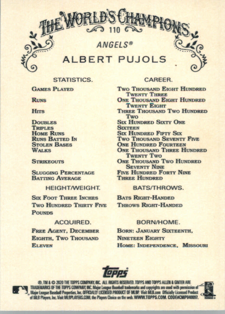 2020 Allen and Ginter (Topps) Baseball "Main Set" Base Cards #1 to #250 - Picture 197 of 467