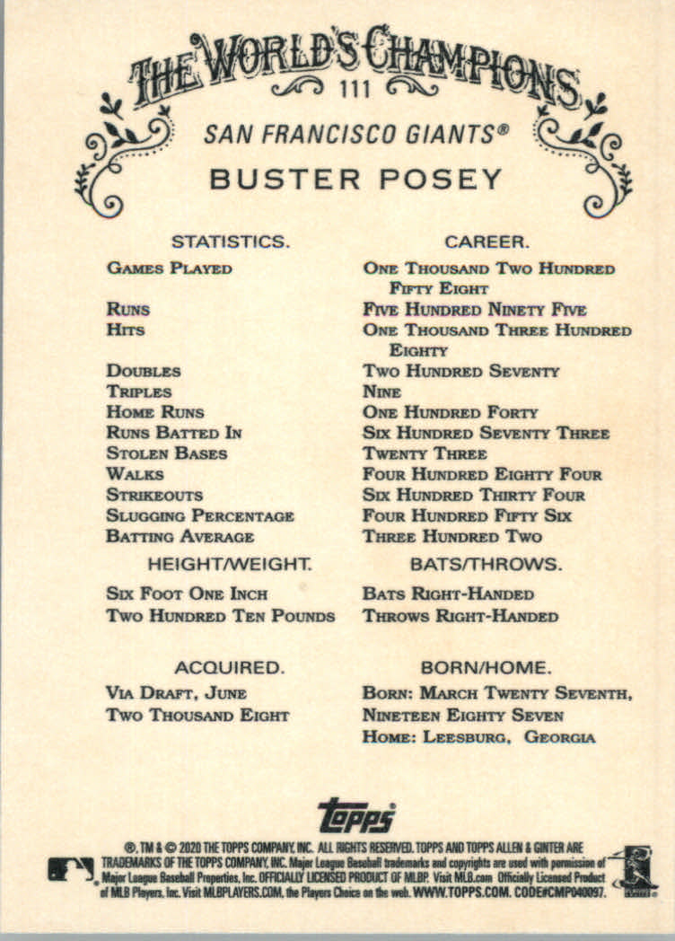 2020 Allen and Ginter (Topps) Baseball "Main Set" Base Cards #1 to #250 - Picture 199 of 467