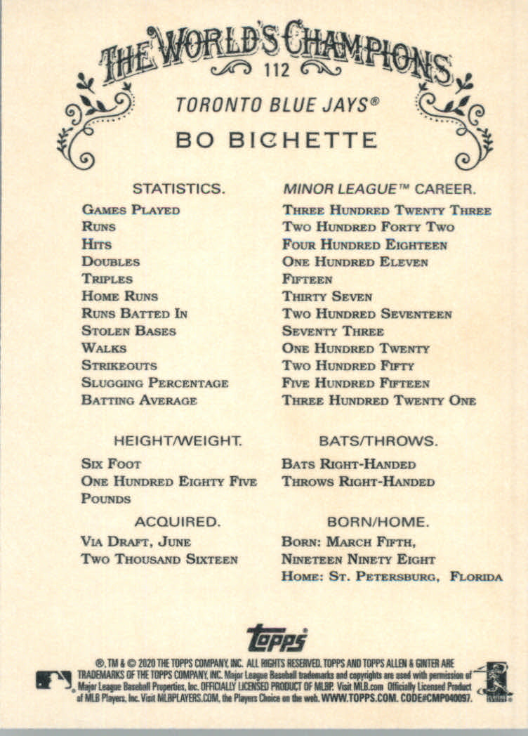 2020 Allen and Ginter (Topps) Baseball "Main Set" Base Cards #1 to #250 - Picture 201 of 467