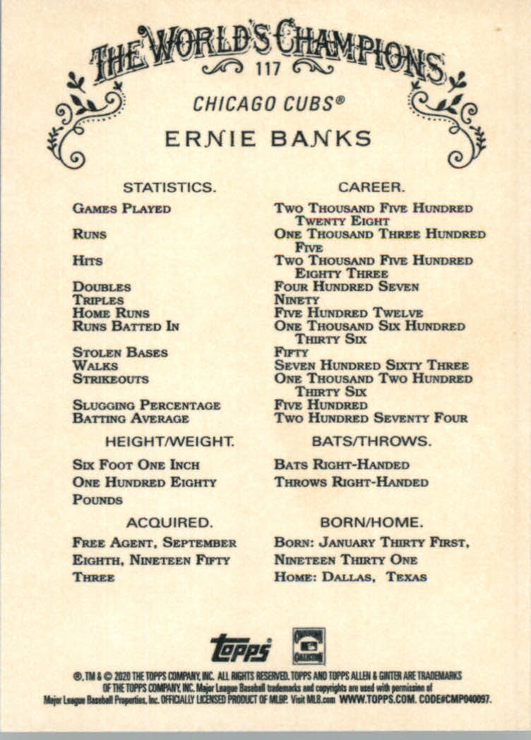 2020 Allen and Ginter (Topps) Baseball "Main Set" Base Cards #1 to #250 - Picture 209 of 467