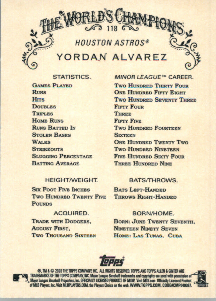 2020 Allen and Ginter (Topps) Baseball "Main Set" Base Cards #1 to #250 - Picture 211 of 467