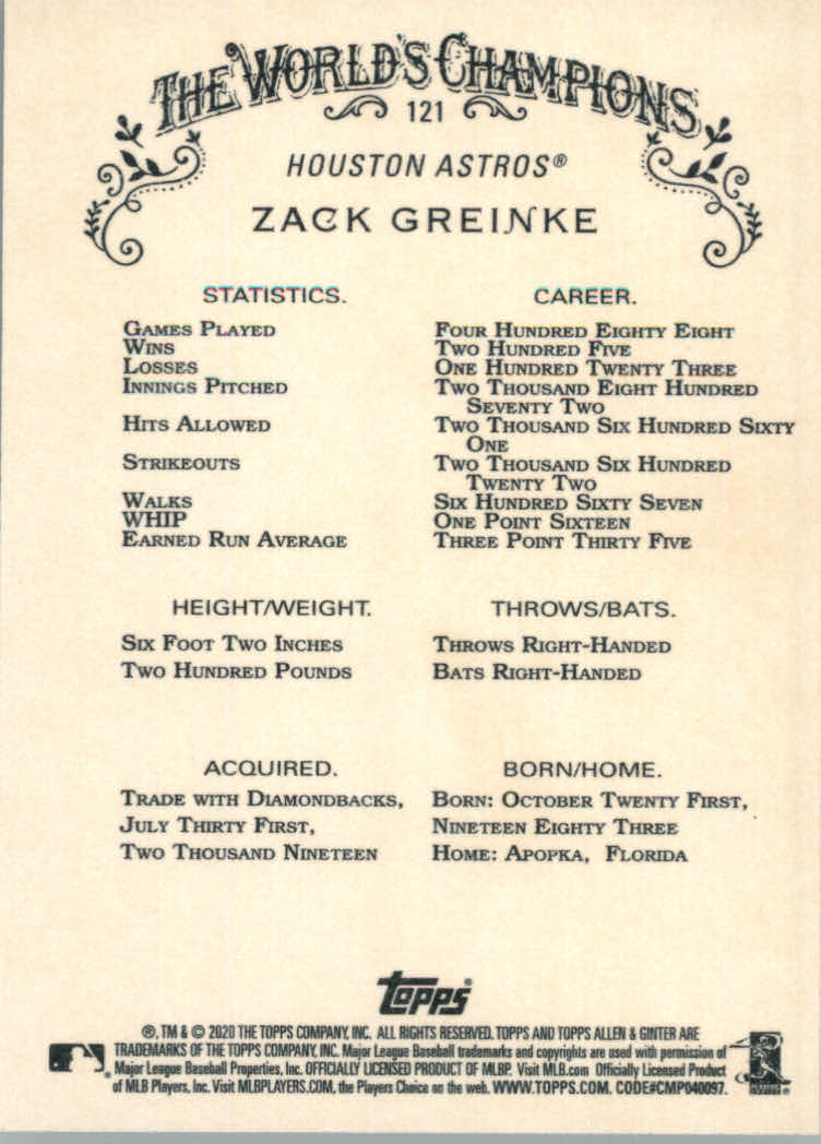 2020 Allen and Ginter (Topps) Baseball "Main Set" Base Cards #1 to #250 - Picture 217 of 467