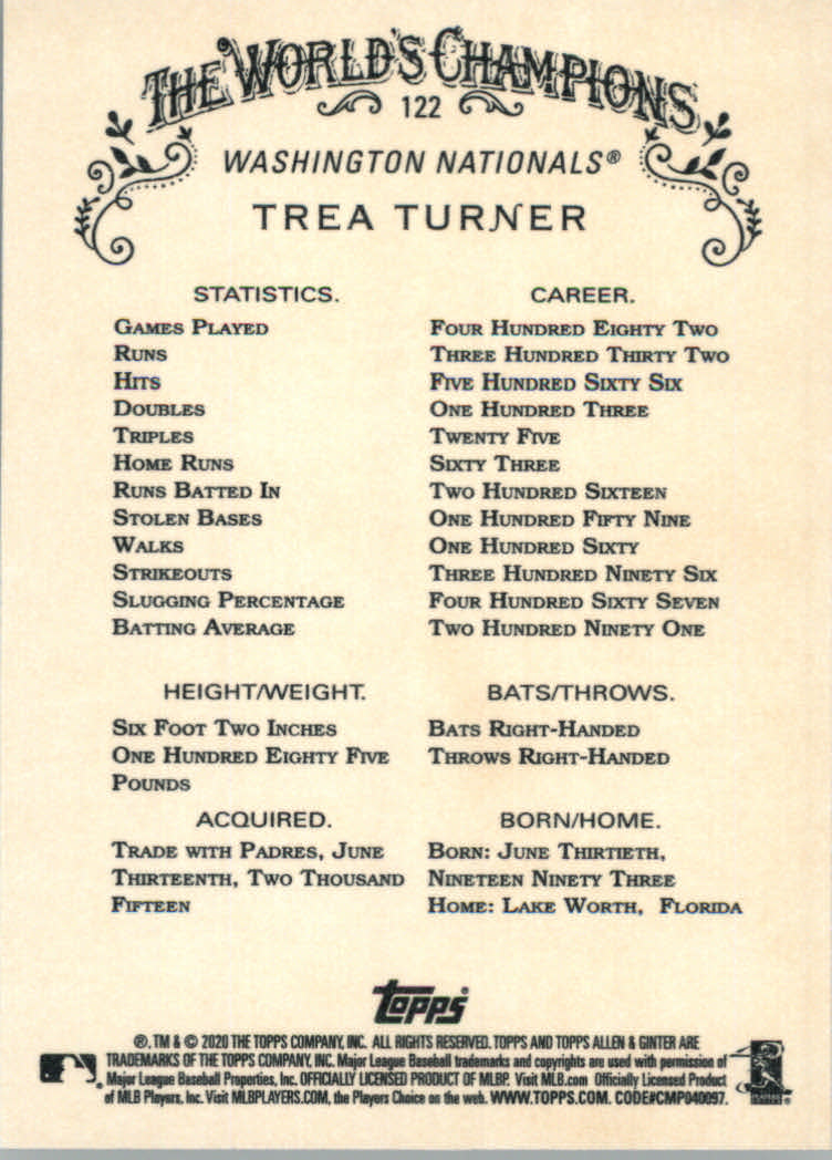 2020 Allen and Ginter (Topps) Baseball "Main Set" Base Cards #1 to #250 - Picture 219 of 467