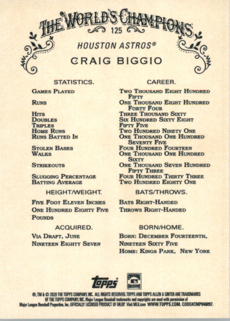 2020 Allen and Ginter (Topps) Baseball "Main Set" Base Cards #1 to #250 - Picture 225 of 467