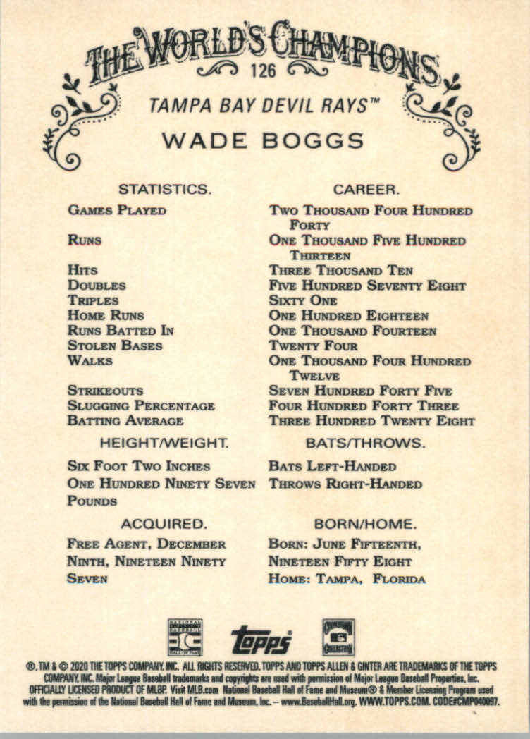 2020 Allen and Ginter (Topps) Baseball "Main Set" Base Cards #1 to #250 - Picture 227 of 467